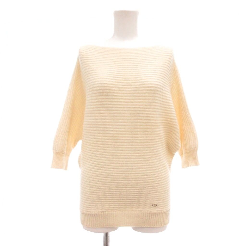 クリスチャンディオール Christian Dior 美品 カシミヤ100% リブ ニット セーター CDロゴ金具 長袖 2 アイボリー /MG ■GY06
