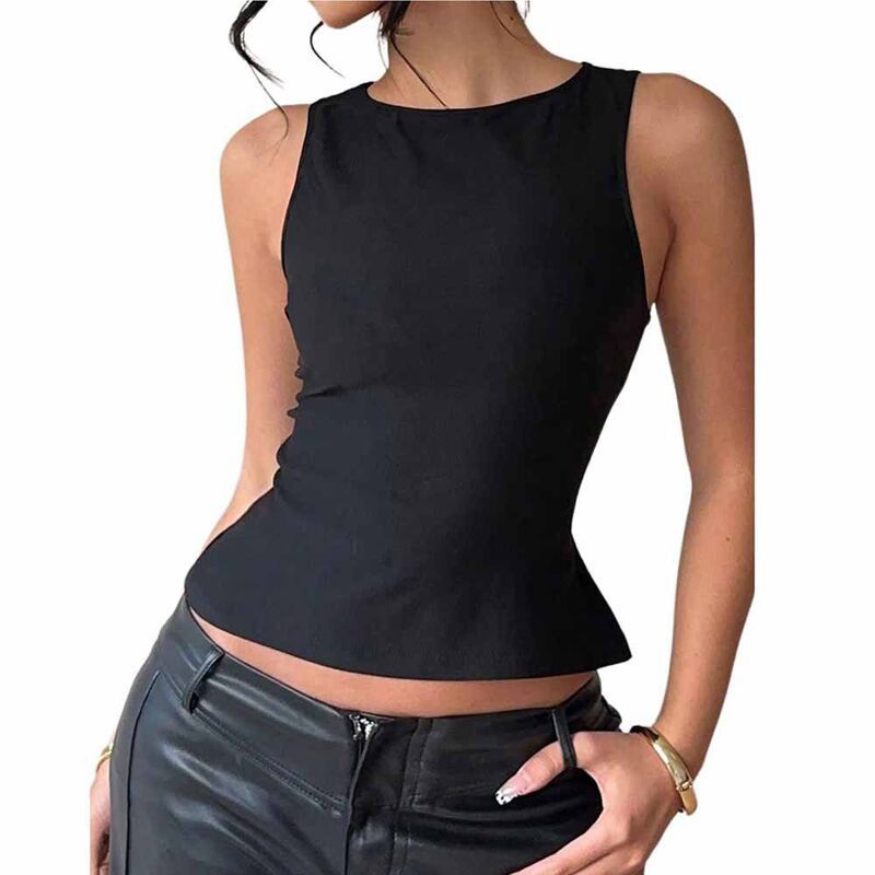 クリアフラワー レディース トップス Tシャツ ノースリーブラウス ClearFlower Womenstretchy Sleeveless Tank Fitted Round Neck Peplum