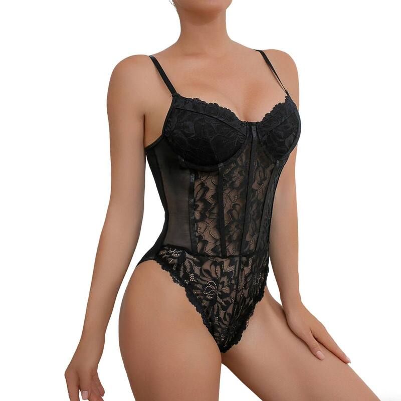 エリートスピリット レディース トップス Tシャツ メッシュ シアー ボディースーツ レース EliteSpirit Womens Lace Corset Bodysuit Sheer Mesh Ad