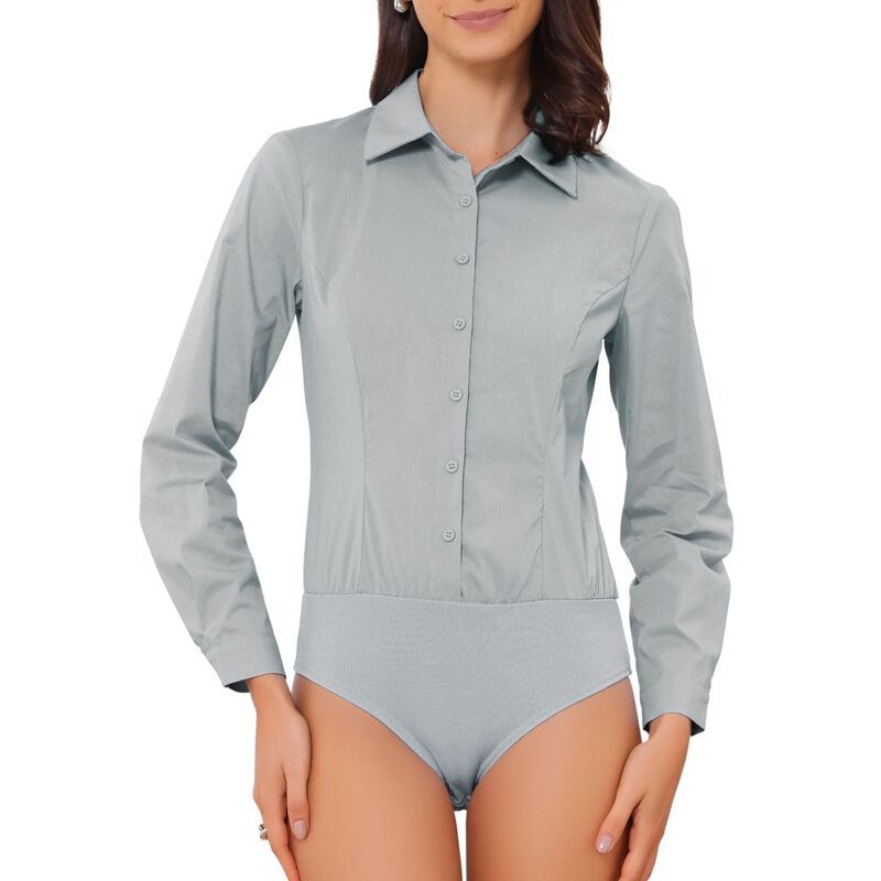 インスパイア シック レディース トップス シャツ ボタンダウン ボディースーツ INSPIRE CHIC Womens Button Down Shirt Bodysuit Long Sleeve
