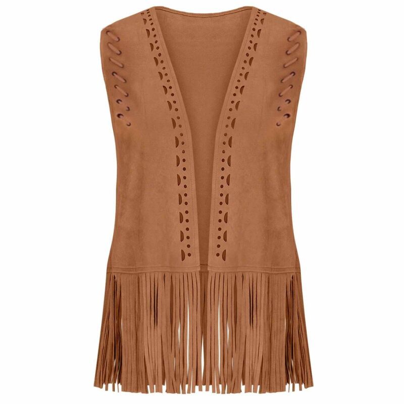 クリアフラワー レディース アウター ジャケット・ブルゾン ベスト ノースリーブ カーディガン フリンジ ClearFlower Womens Bohemian Fringe Sleeveless V
