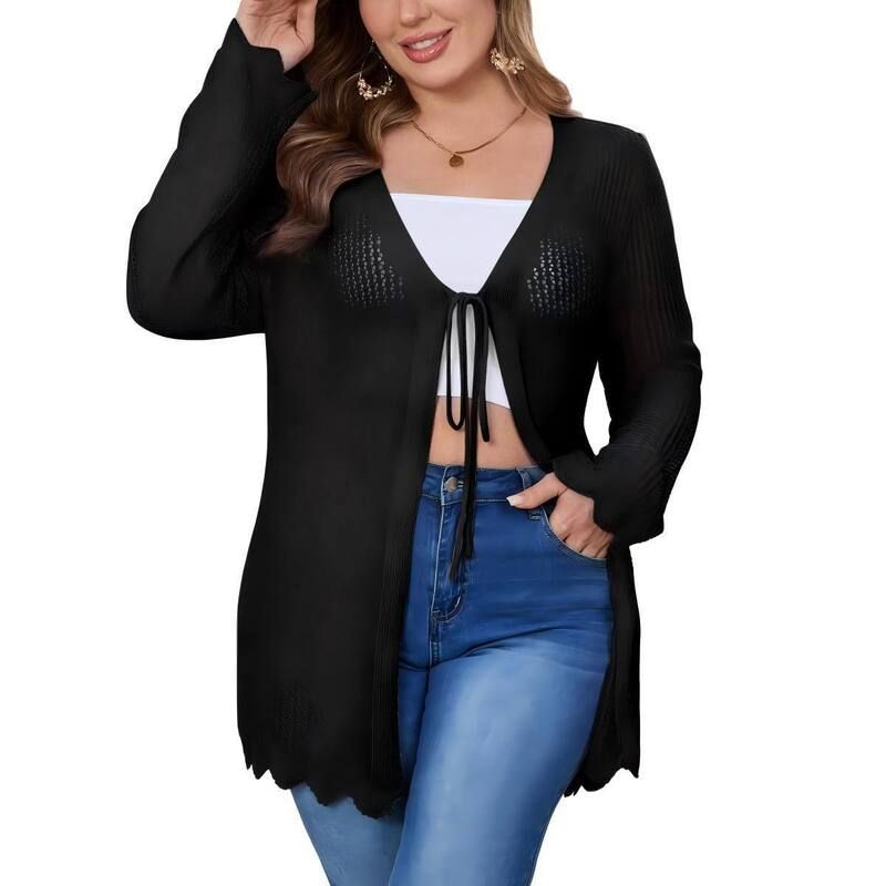 エリートチョイス レディース アウター ニット・セーター プラスサイズ カーディガン Elitechoice Womens Plusize Cardigan Tie Front Sweater wit