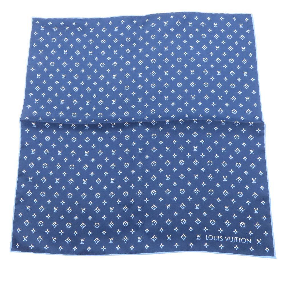 【中古】LOUIS VUITTON ルイヴィトン M79555 ポケットスクエア・モノグラムLV デュアル ハンカチ ポケットチーフ ネイビー 紺 ブルー 青 ブルー シルク 絹 A2602525【無料ギフトラッピング承ります】 13,984円