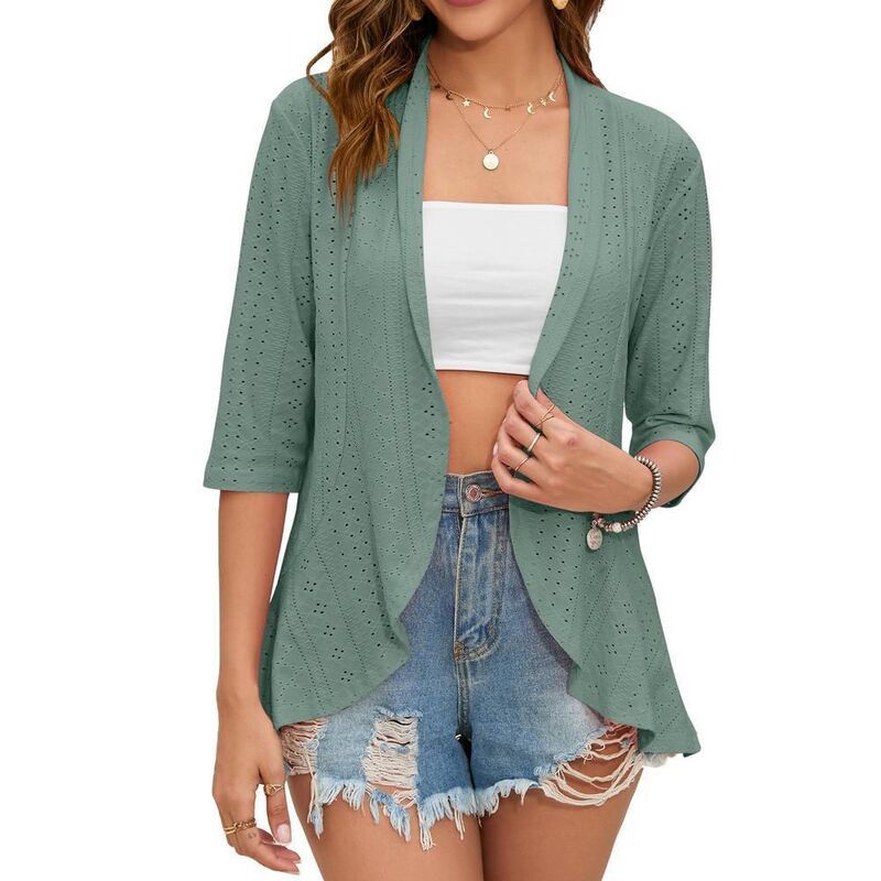 クリアフラワー レディース アウター ジャケット・ブルゾン カーディガン クロップド ClearFlower Womens Open Front Cardigan Cropped Sleeve Cov