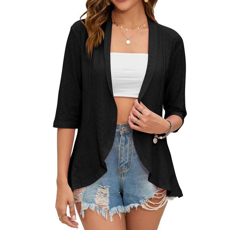 クリアフラワー レディース アウター ジャケット・ブルゾン カーディガン クロップド ClearFlower Womens Open Front Cardigan Cropped Sleeve Cov