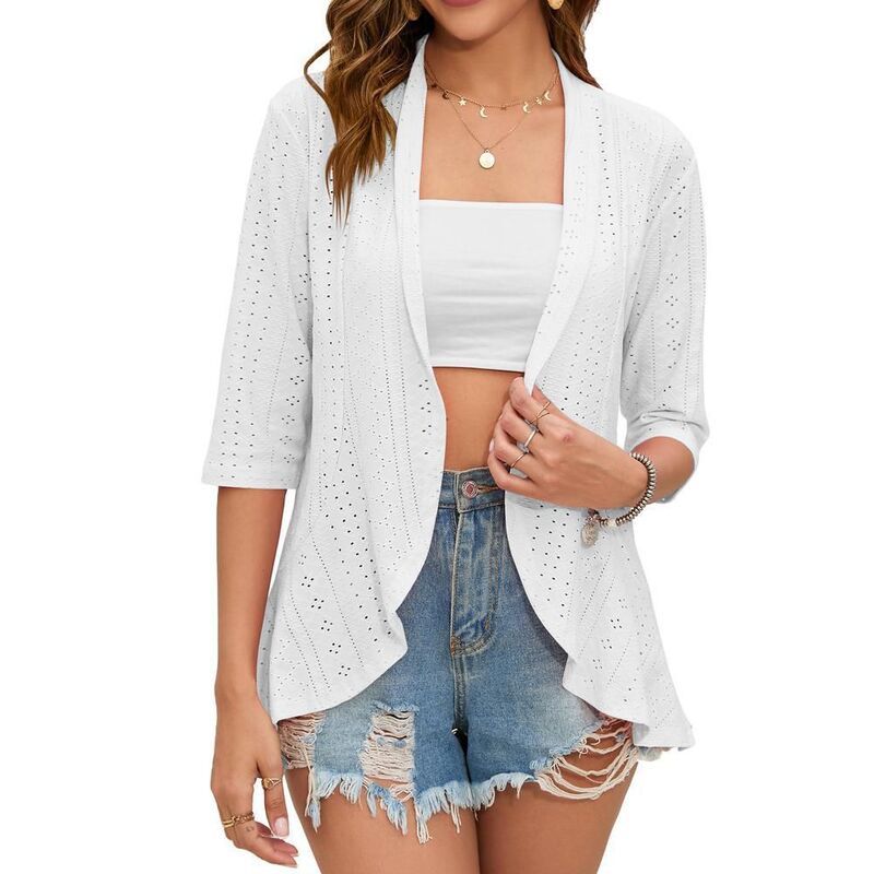 クリアフラワー レディース アウター ジャケット・ブルゾン カーディガン クロップド ClearFlower Womens Open Front Cardigan Cropped Sleeve Cov