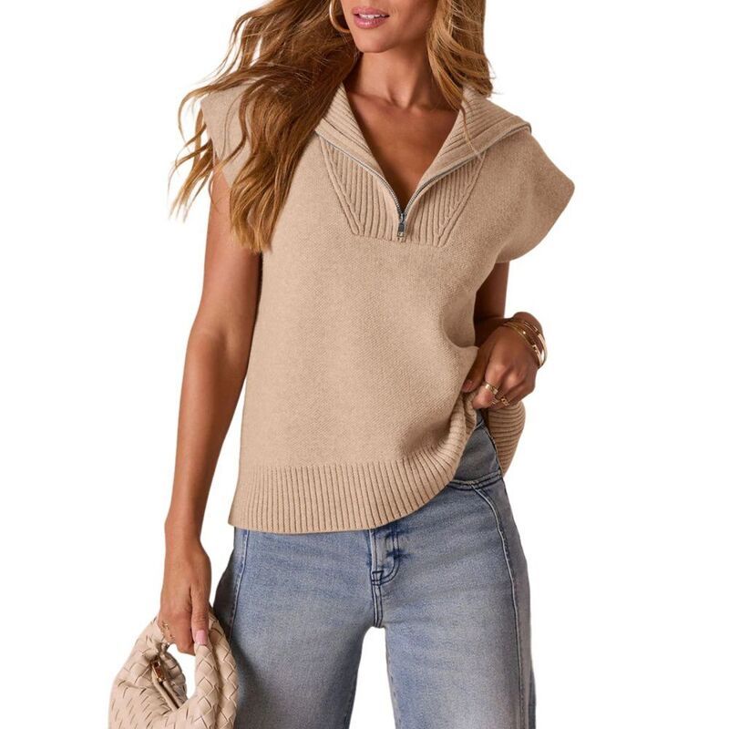 セオリア レディース アウター ニット・セーター Vネック ベスト ノースリーブ カーディガン Seoria Women Sweater Vest Casual V Neck With Zipper