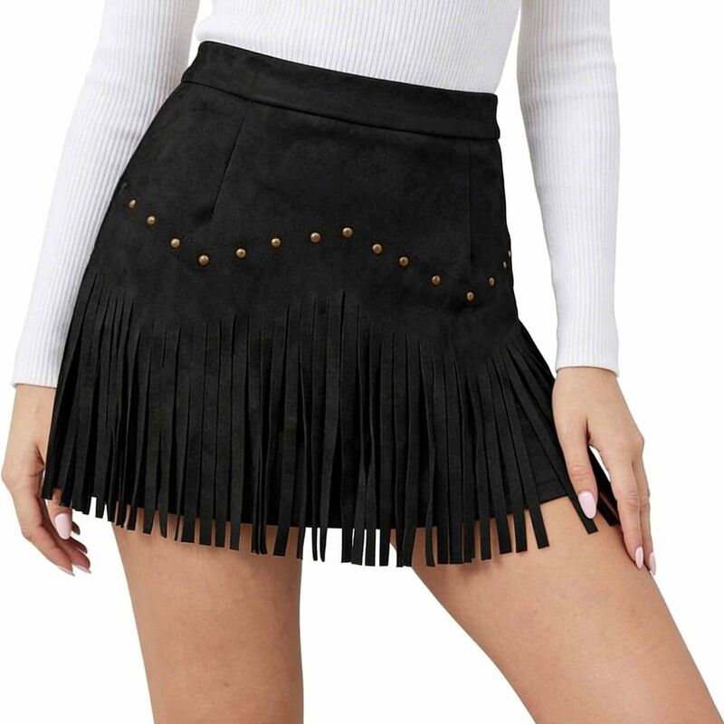 エリートスピリット レディース ボトムスカート ヴィンテージ A ライン ミニ スエード フリンジ EliteSpirit Womens Casual SweetCool Fringe Faux Su