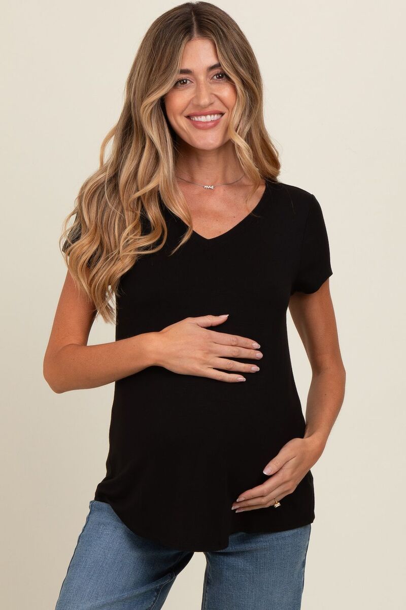 ピンクブラッシュ レディース トップス Tシャツ Vネック マタニティ PinkBlush Maternity Basic VNeck Short Sleeve Top Black ブラック