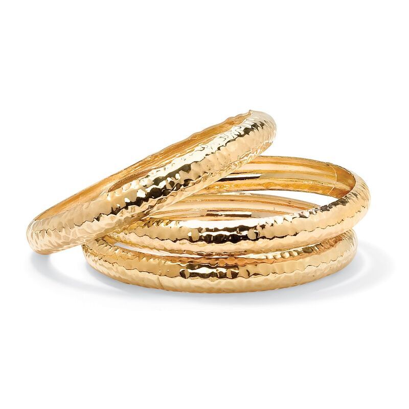 パームビーチジュエリー レディース アクセサリー ブレスレット・バングル・アンクレット PalmBeach Jewelryellow Goldtone Hammered 3Piece Bangle B