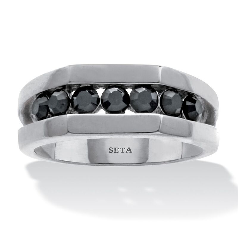 パームビーチジュエリー レディース アクセサリー リング Tシャツ PalmBeach Jewelry Mens Round Black Crystal Stainlessteel Ring Silv