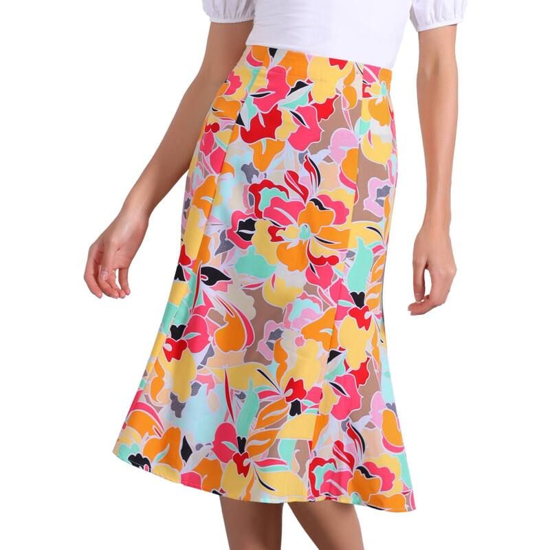 アレグラ ケー レディース ボトムスカート A ライン プリント ミディ ALLEGRA K Womens Peasant Elastic Waist ALine Leave Print Midi S