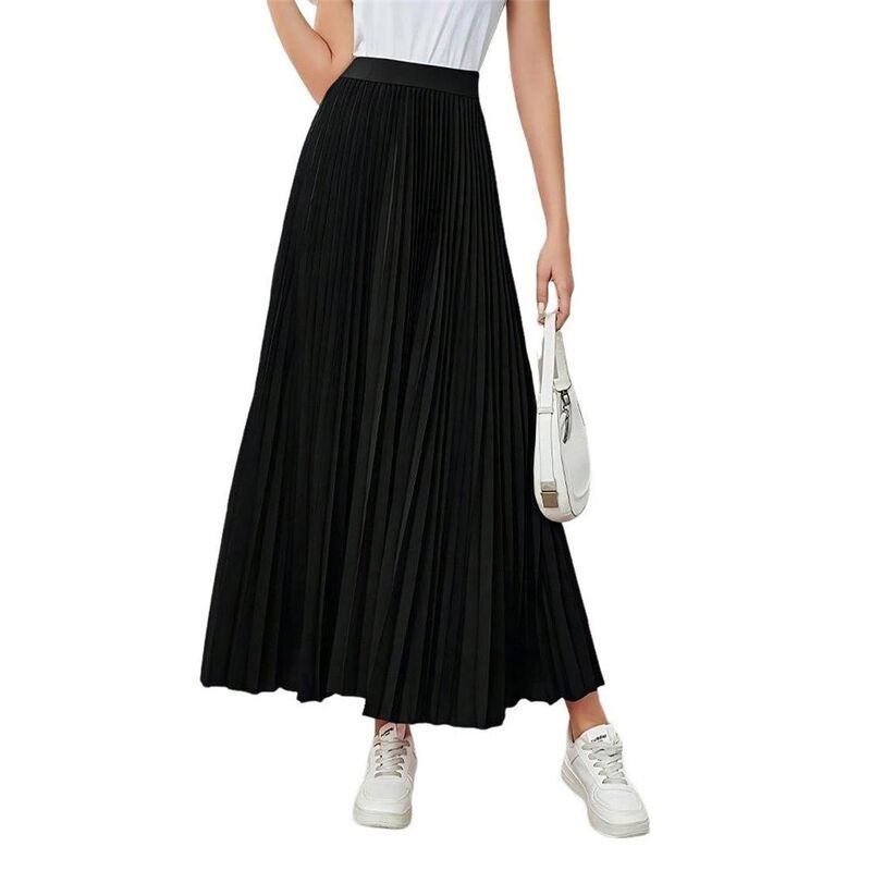 セオリア レディース ボトムスカート A ライン プリーツ Seoria Womens Elastic Swing Aline Long Pleated Skirt Black ブラック