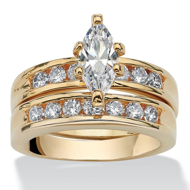 パームビーチジュエリー レディース アクセサリー リング PalmBeach Jewelry 178 TCW MarquiseCut Cubic Zirconia Bridal Set GoldPla