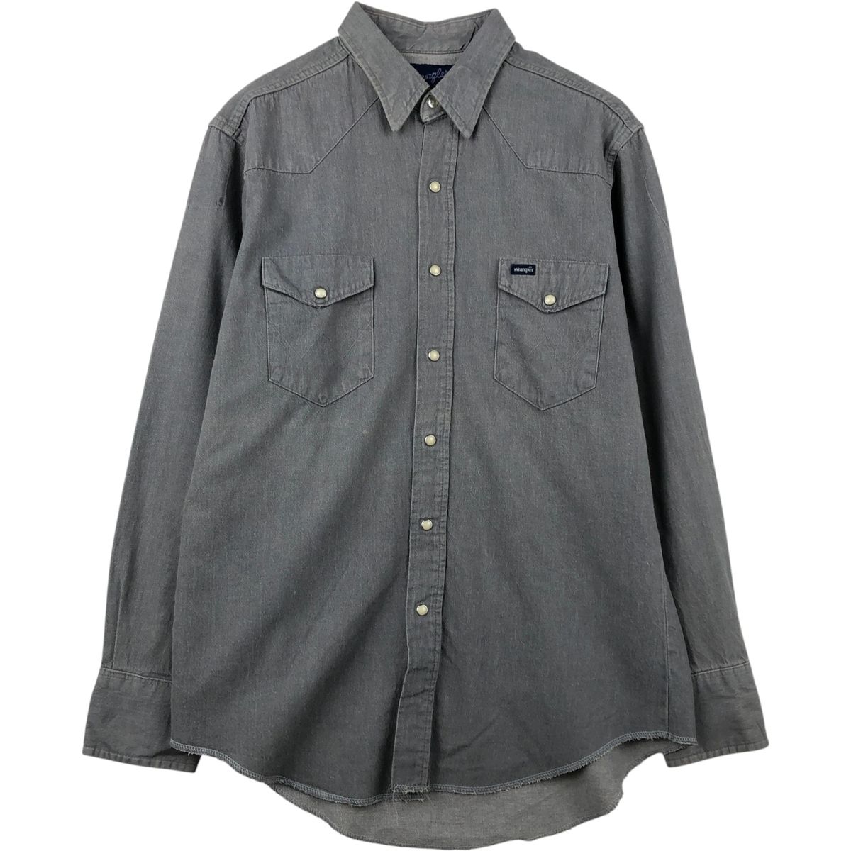 古着 80~90年代 ラングラー Wrangler X-LONG TAILS 長袖 デニムウエスタンシャツ USA製 メンズL相当 ヴィンテージ/eaa647001