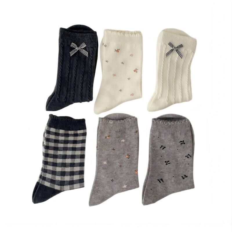 アンナカシ レディース アンダーウェア 靴下 ニット AnnaKaci 6Pair Knit Crew Socks with Bow Detail Mixed Patternsoft Stretch