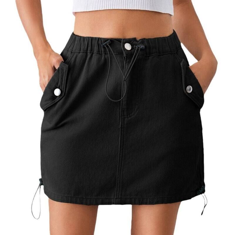 エリートチョイス レディース ボトムスカート A ライン ミニ ローライズ Elitechoice Womens LowRise Cargo Miniskirt Side Drawstring ALi