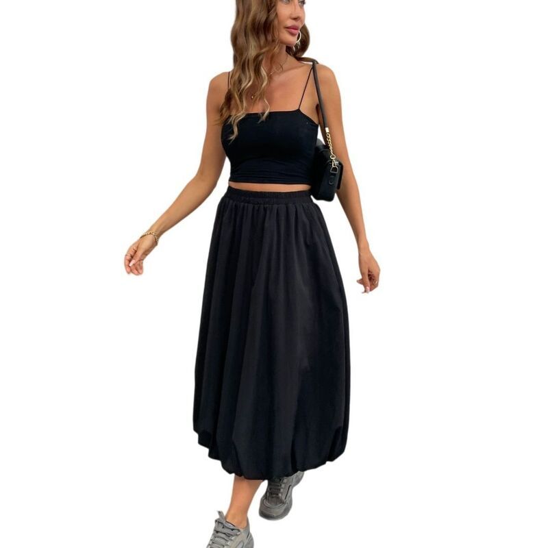 エリートチョイス レディース ボトムスカート A ライン プリーツ マキシ Elitechoice Womens Puff Waistband ALine Pleated Balloon Skirt