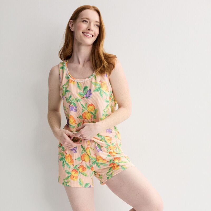 クロフト＆バロー レディース アンダーウェア ナイトウェア ショートパンツ Womens Croft Barrow Crinkle Rib Tank Shortsleep Set Sweet Orch