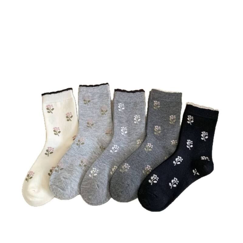 アンナカシ レディース アンダーウェア 靴下 フラワー柄 プリント フラワー AnnaKaci Womens 5Pair Floral Print Crew Socksoft Lightweight