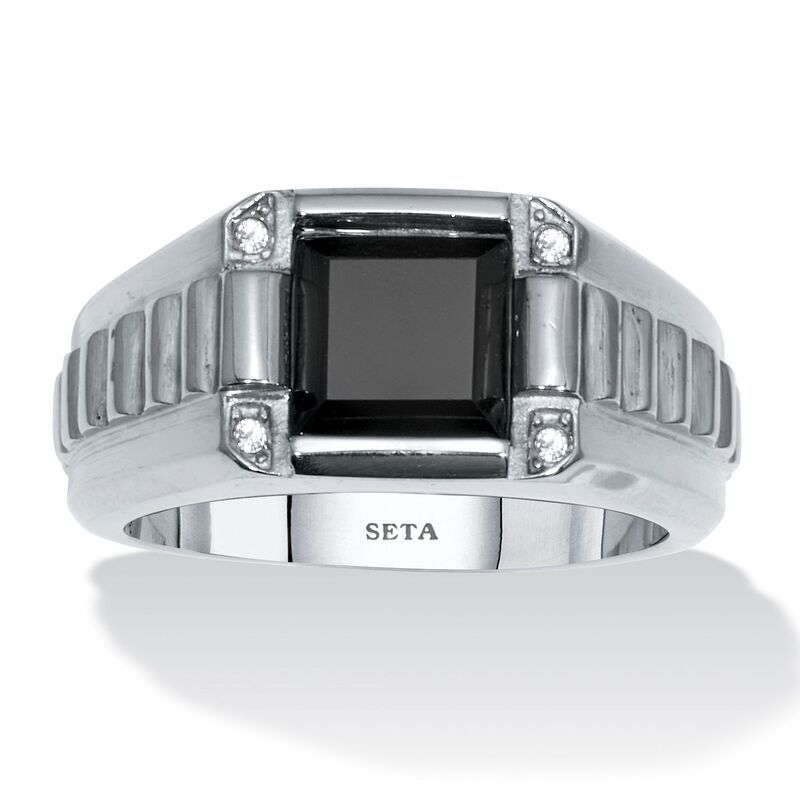 パームビーチジュエリー レディース アクセサリー リング Tシャツ PalmBeach Jewelry Mensquare Cut Simulated Black Agate and Crystal