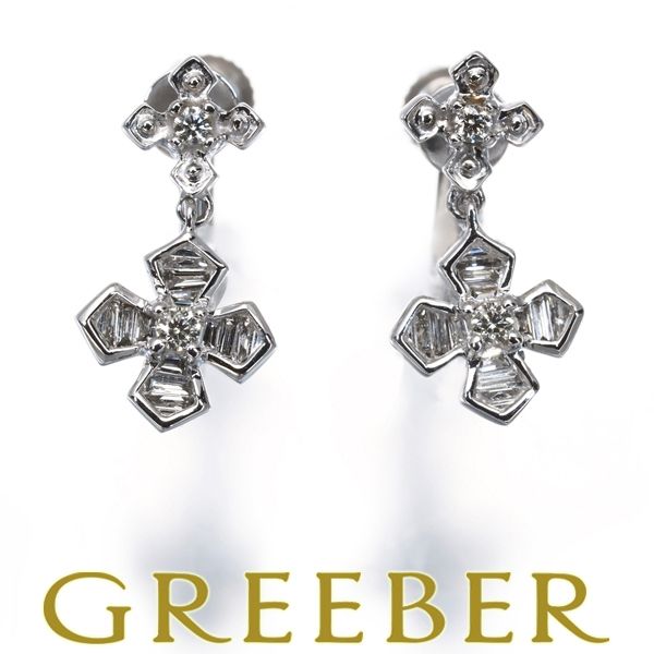 トナ ダイヤ ダイヤモンド 0.08ct/0.08ct クロス イヤリング K18WG #194966