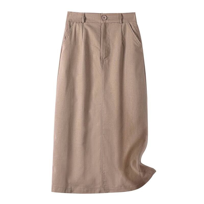 インスパイア シック レディース ボトムスカート ミディ コットン リネン INSPIRE CHICotton Linen Midi Skirt for Women Casual Back Slit