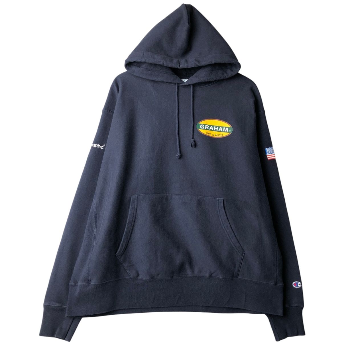 古着 チャンピオン Champion REVERSE WEAVE リバースウィーブ Graham Tire & Auto 星条旗柄 アドバタイジング/eaa645496