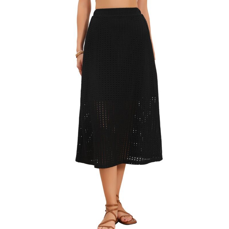 インスパイア シック レディース ボトムスカート A ライン ハイウエスト ミディ INSPIRE CHIC Summer Eyelet Skirt for Women High Waist ALin