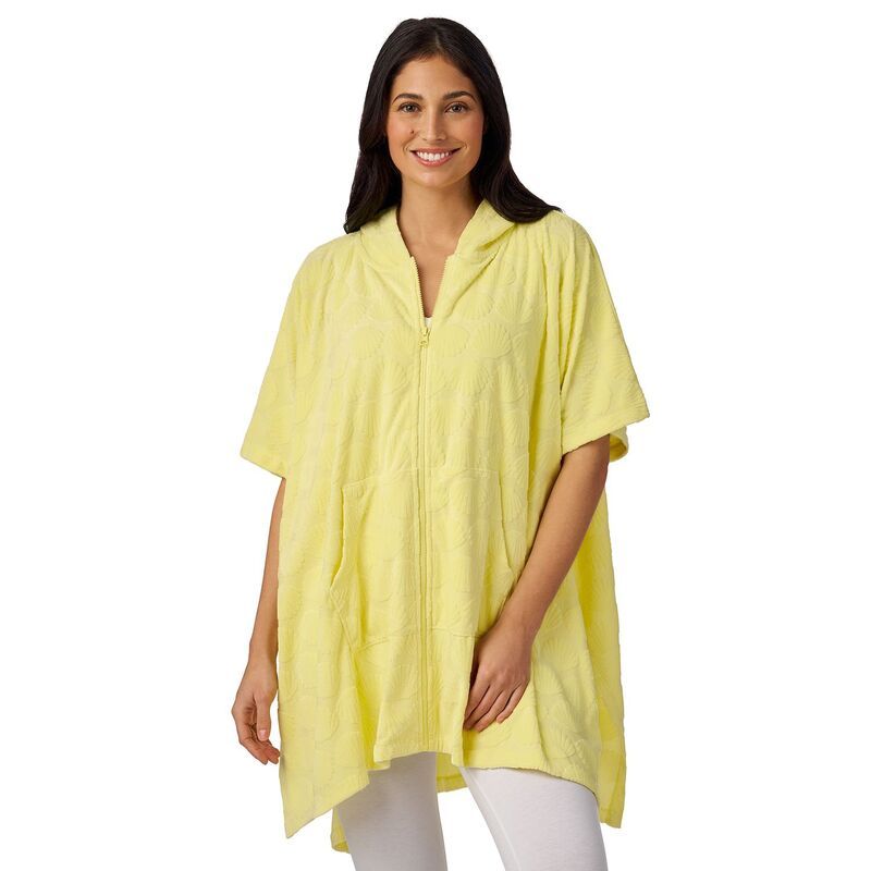 クドルドッズ レディース アンダーウェア ナイトウェア パイル Womens Cuddl Duds Jacquard Baby Terry Poncho Zip Wrap Butter Shell