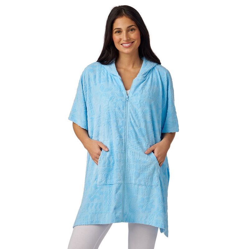 クドルドッズ レディース アンダーウェア ナイトウェア パイル Womens Cuddl Duds Jacquard Baby Terry Poncho Zip Wrapowder Blue Geo