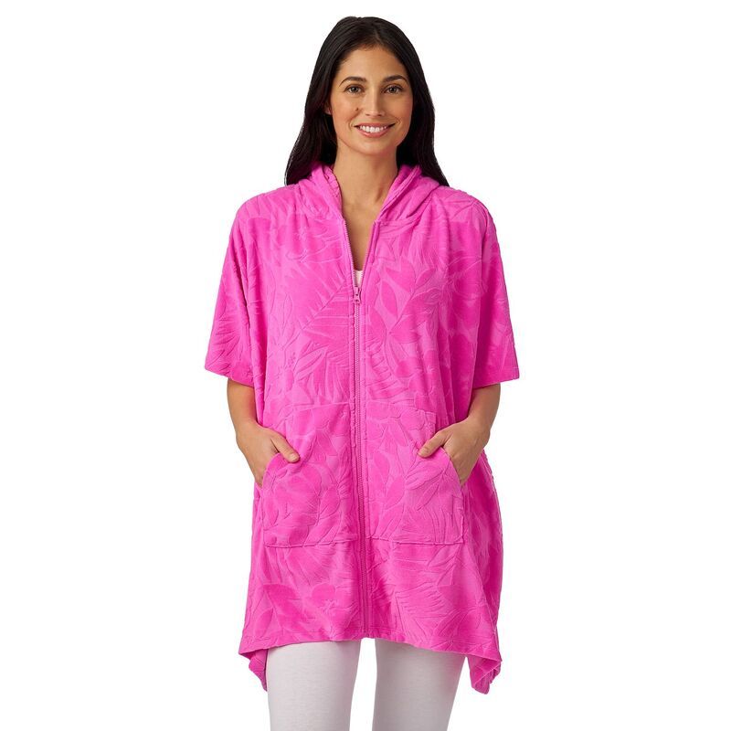 クドルドッズ レディース アンダーウェア ナイトウェア パイル Womens Cuddl Duds Jacquard Baby Terry Poncho Zip Wrap Fuchsia Shell