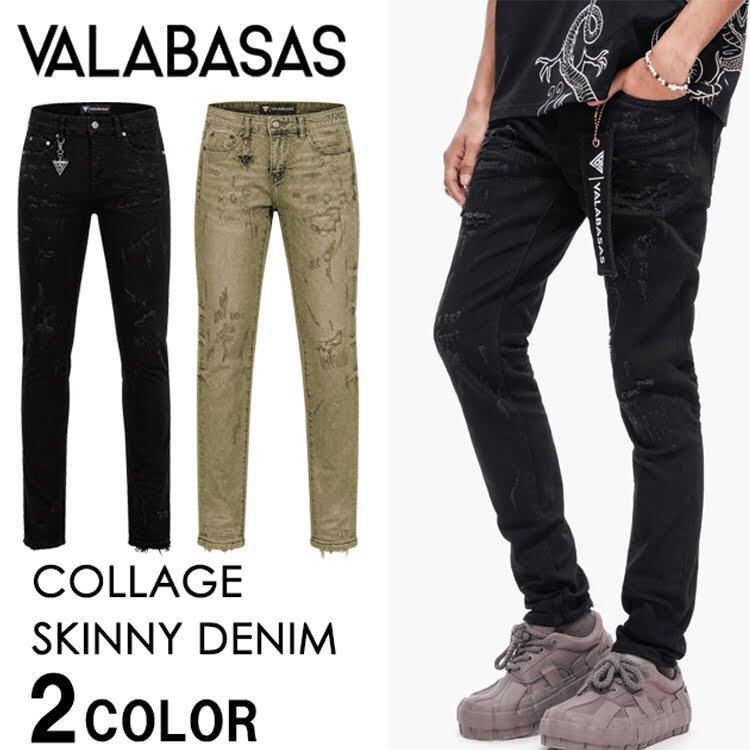 【 本国現地価格 】【26SS】【最新作】VALABASAS COLLAGE SKINNY DENIM 【2カラー】【スキニーデニムパンツ】【ロゴキーホルダー付き】【前ブランドロゴ吊り下げタグ】【後ブランドロゴ布タグ】