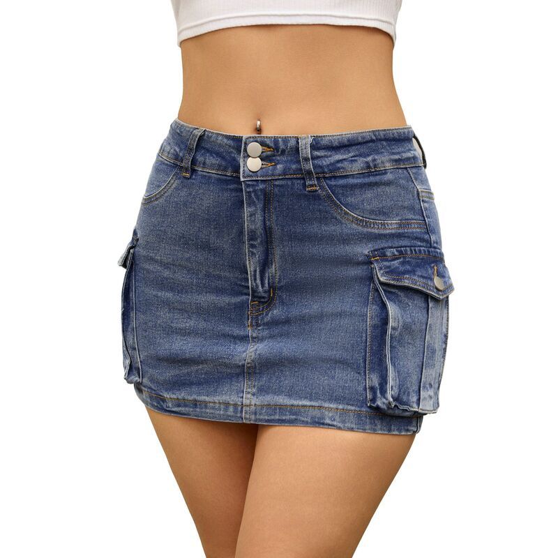 インスパイア シック レディース ボトムスカート ミニ デニム INSPIRE CHIC Womens Cargo Denim Skirtstretch Flapockets Button Bodyc