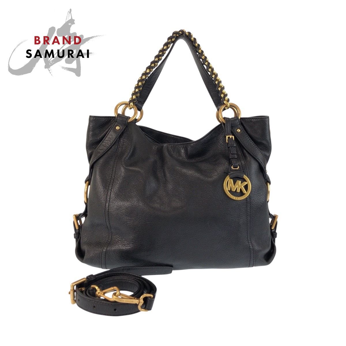 Michael Kors マイケルコース チェーンハンドル ブラック 黒 レザー AQ1205 トートバッグ ショルダーバッグ ２WAY レディース 602826【中古】