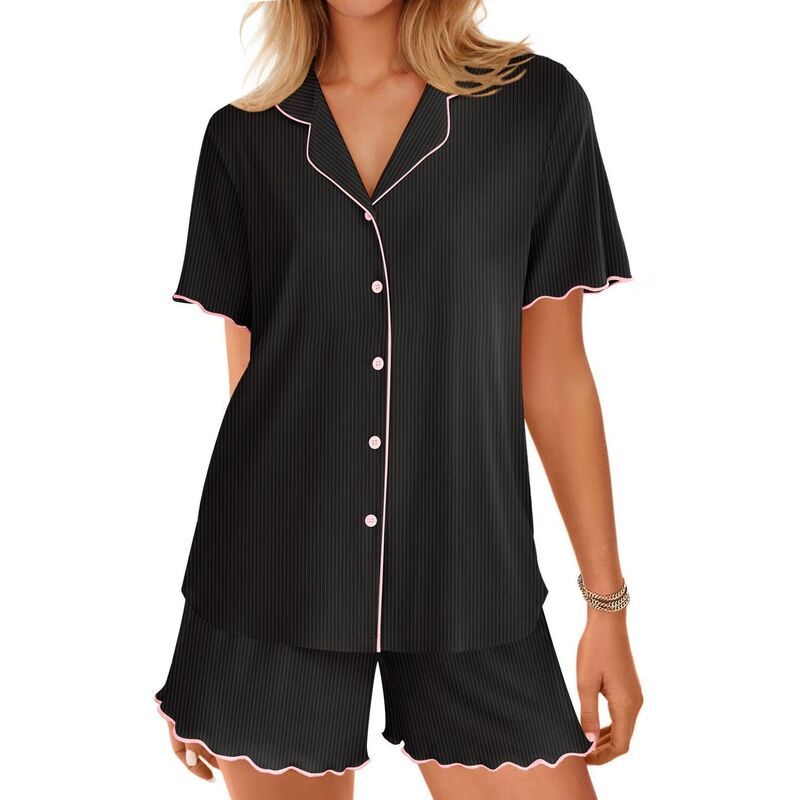 エコアー レディース アンダーウェア ナイトウェア リブ ショートパンツ ニット Ekouaer Button Upajamaset for Women Short Sleeve Ribbed Kni