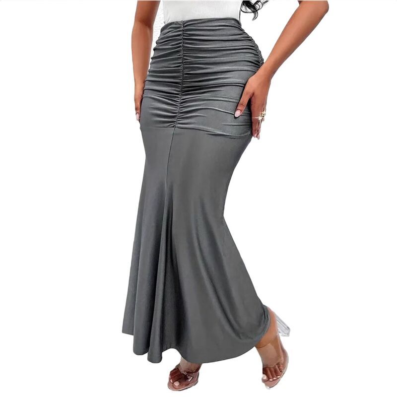 エリートスピリット レディース ボトムスカート ハイウエスト ギャザー サテン マキシ EliteSpirit Womensatin Ruched High Waist CurvyFit Long M