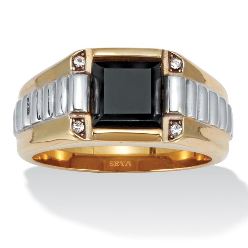 パームビーチジュエリー レディース アクセサリー リング PalmBeach Jewelry Mensimulated Black Agate and Crystal Ringold ゴールド