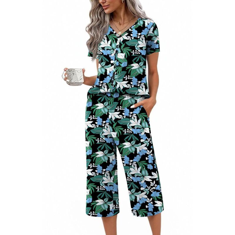 エコアー レディース アンダーウェア ナイトウェア パンツ キャップ Ekouaer Womens Pajama Setshort Sleeve Sleepwear Button Up 2 Pc Pj