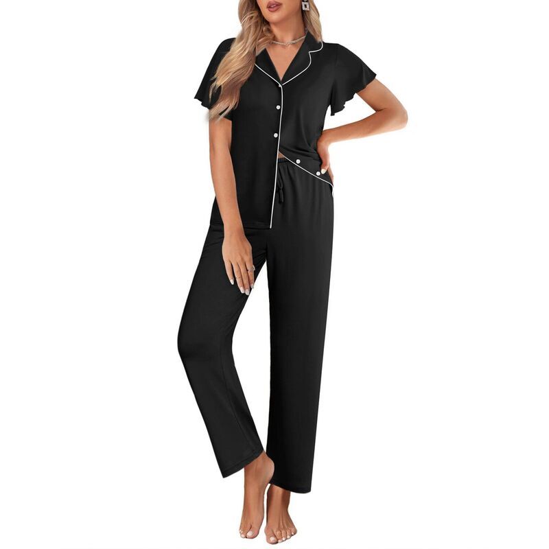 エコアー レディース アンダーウェア ナイトウェア フリル Ekouaer Pajamas for Women Set Button Up Sleepwear Cute Pjs Ruffle Slee