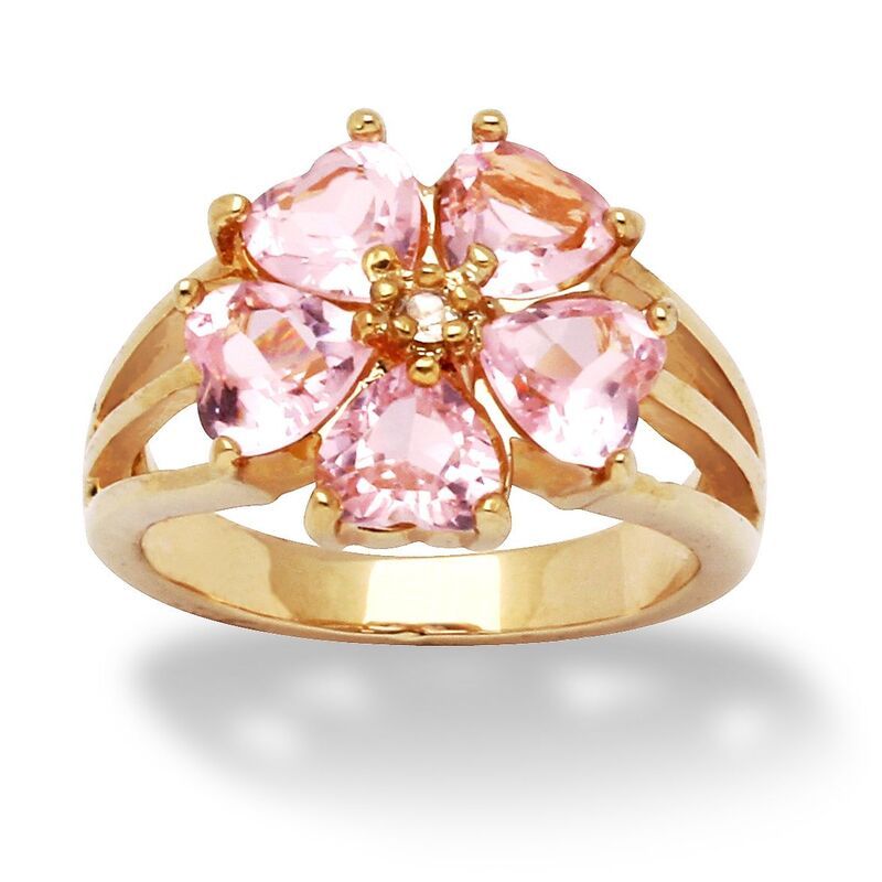 パームビーチジュエリー レディース アクセサリー リング PalmBeach Jewelry 4 TCW HeartShaped Pink Cubic Zirconia GoldPlated Flow