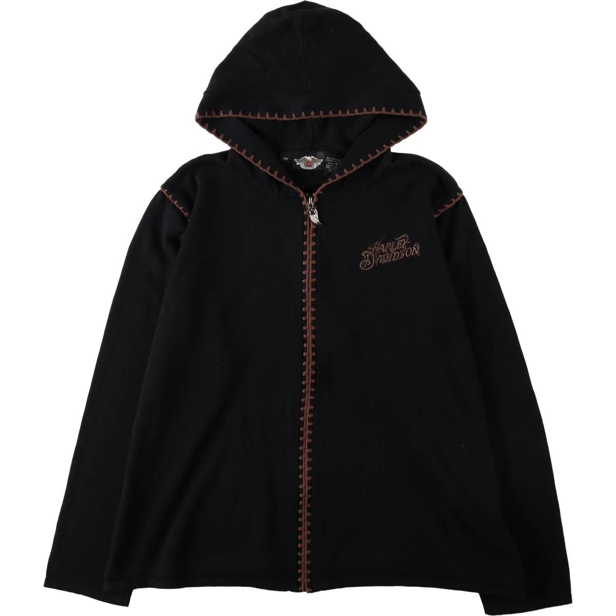 古着 ハーレーダビッドソン Harley-Davidson フルジップ フード付き モーターサイクル コットンニットカーディガン/eaa618776