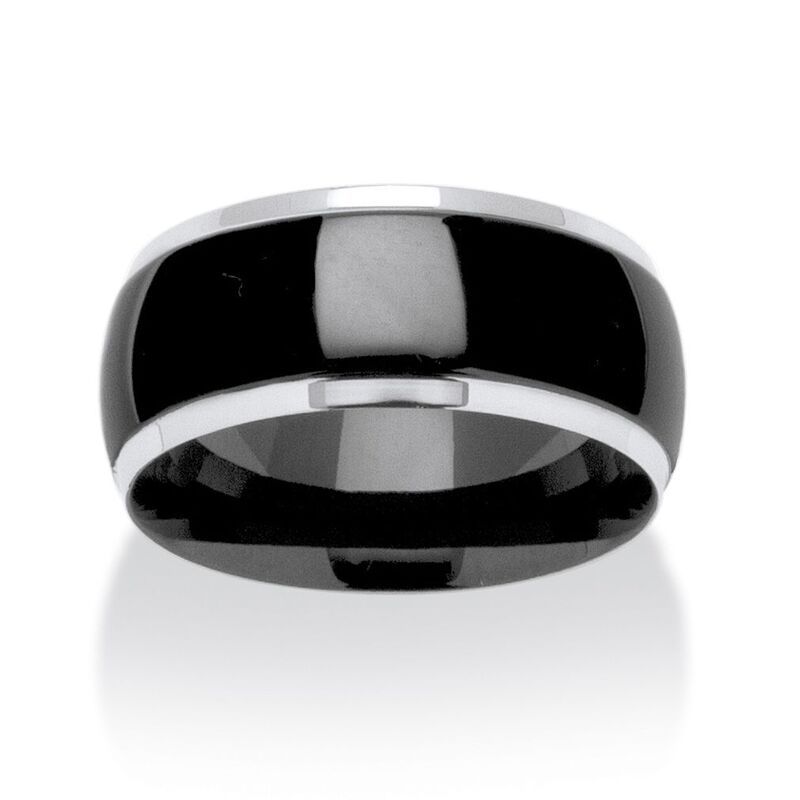 パームビーチジュエリー レディース アクセサリー リング Tシャツ PalmBeach Jewelry Wedding Band in Stainlessteel and Black IonPlate