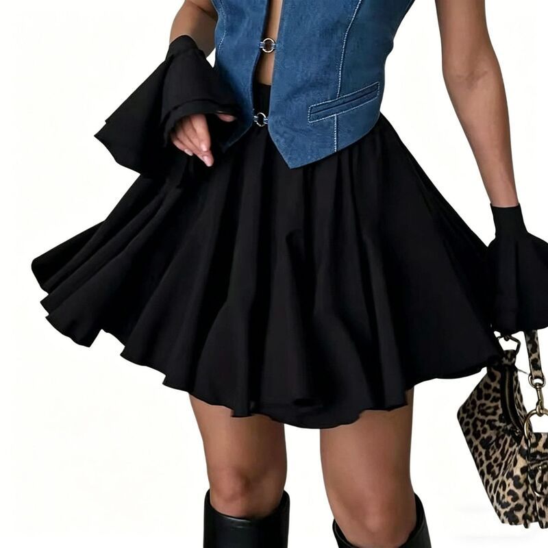 コジョイン レディース ボトムスカート ハイウエスト フリル ミニ Kojooin Womens Ruffled Flared Mini Skirt High Waist Layered Street