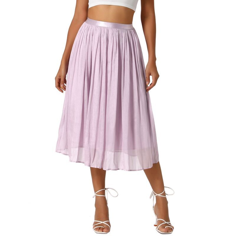 アレグラ ケー レディース ボトムスカート プリーツ ミディ ALLEGRA K Pleated Midi Skirt For Womens Elastic Waist Casual Accordio
