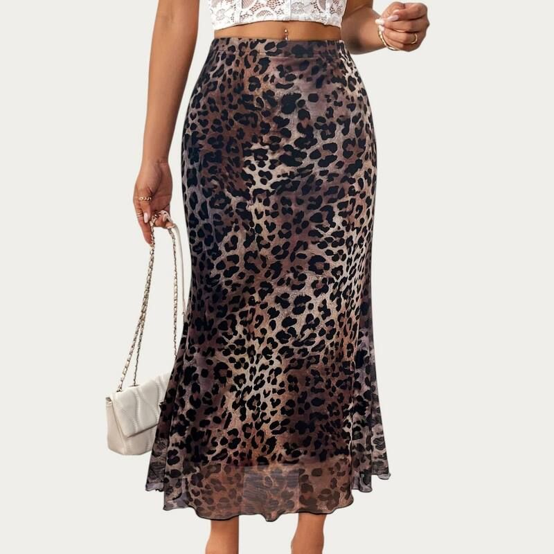 アンナカシ レディース ボトムスカート A ライン ドレープリント サテン AnnaKaci Womens Leopard Print MidLength ALine Skirt with Satin
