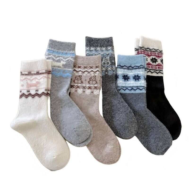 アンナカシ レディース アンダーウェア 靴下 ニット AnnaKaci Fair Isle Knit Crew Socks 6Pair Set Soft Stretch Cozy Patterned