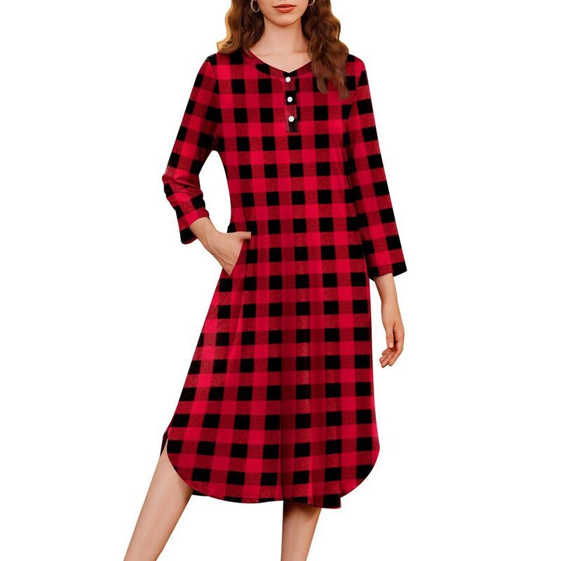 エコアー レディース アンダーウェア ナイトウェア シャツ Ekouaer Womens Long Nightgowns Plaid Sleepwear Soft Loose Nightshirt 3
