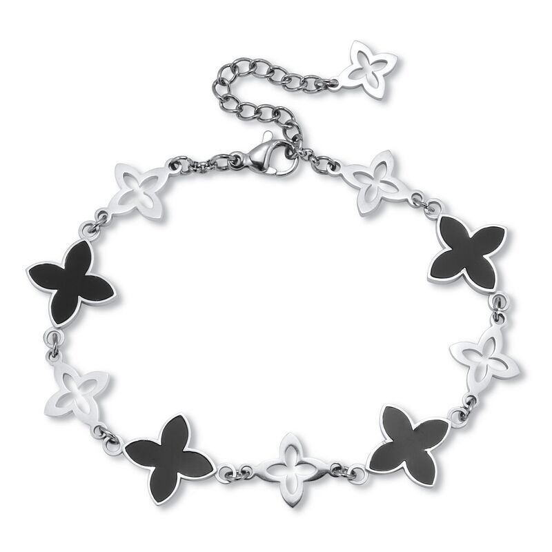 パームビーチジュエリー レディース アクセサリー ブレスレット・バングル・アンクレット Tシャツ PalmBeach Jewelry Black Onyx Stainlessteel Clover B