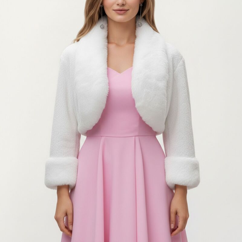 アンナカシ レディース アウター ジャケット・ブルゾン プラスサイズ クロップド AnnaKaci Womens Faux Fur Trim Cropped Jacket with Plushawl